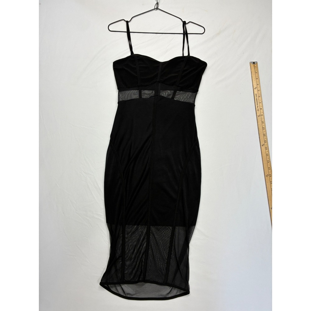 Lux LA Bodycon Midi Dress Whimsigoth Cut Out Mesh Y2K Party Medium Black Club